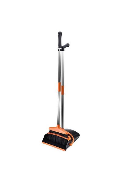 Teo Broom and dustpan set, , For household use, Plastic/Steel, Orange/Black, Vertical storage