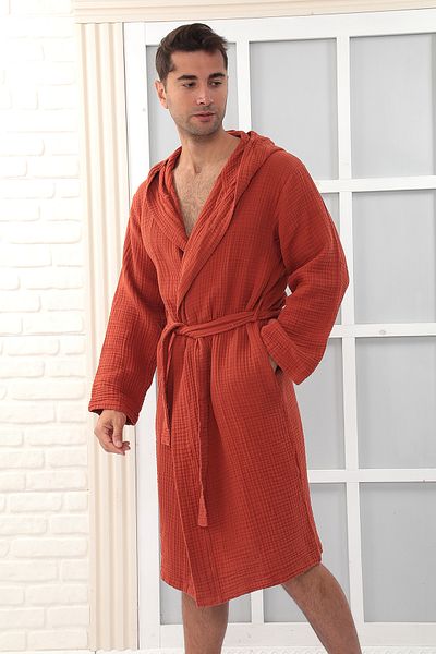 Almir Home Hooded 4 Layer Muslin Bathrobe Unisex Tile Color