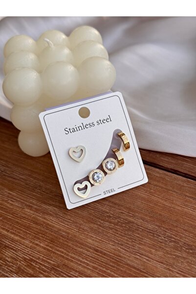 HERCY 316 L Paslanmaz Çelik Minimal Küpe Set | Gold Küpe Set | Minimalist Küpe