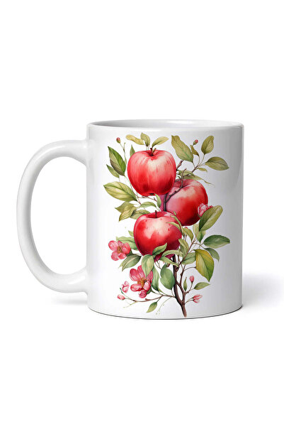 OEM Cană albă personalizată, flori de măr cu mere roșii, Inovatix®. 330 ml