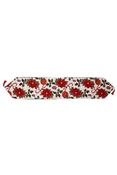 Flippy Decorative Tablecloth, Flippy, Flower Pattern, Christmas Theme, 35 x 180 cm, Red