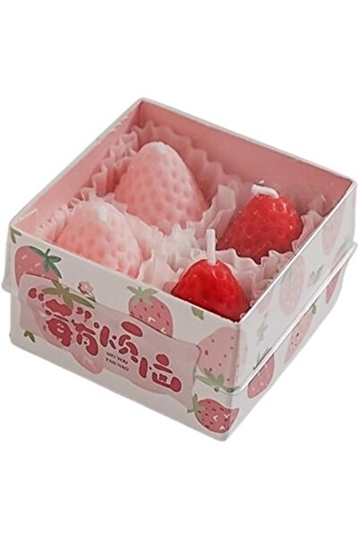 Flippy Set 4 Lumanari Parfumate, Flippy, Model Capsunici, Ardere 30 min, 52g, 6.3 x 6.3 x 3.8 cm, Rosu/Roz