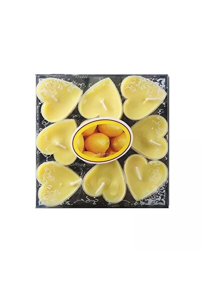 Flippy Set of 9 Heart-Shaped Scented Candles, Citrus, 3.5-4 h, Paraffin, 4x2 cm, Yellow