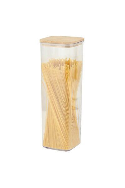 Flippy Food Storage Container, Plastic with Bamboo Lid, 10x10x30 cm, 1.9 L, Transparent
