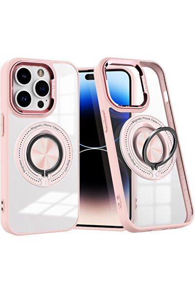 Flippy Husa Protectie TPU, Flippy, pentru iPhone 16 Pro Max, Magsafe, Inel Magnetic, Transparent-Roz