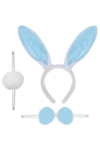 PRATİKOBA Rabbit Costume Set Blue Color - Crown, Bow Tie, Pompom, Tail