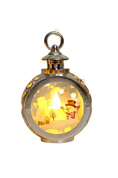 Flippy Decorațiune Crăciun tip felinar cu geam și Om de Zăpadă, 13.5x9 cm, argintiu, baterii incluse