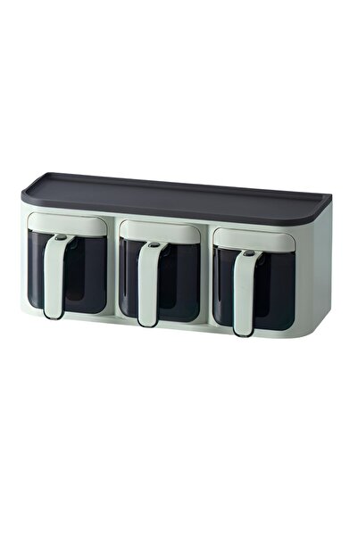 Flippy Spice Storage Box, Flippy, for Home Use, Wall Mount, 3 Compartments, 25.8 x 13.6 x 10.5cm, Green-Bla