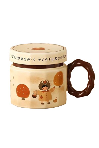 Flippy Ceramic Mug, Flippy, Coffee Mug, Tea Mug, Universal Mug, Unisex, Mug with Lid, Beige