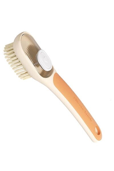 Flippy Perie multifuncțională 2 în 1 (piele întoarsă/densă), rezervor de lichid, mâner lung, 20,1 × 4,3 × 5 cm, Ora