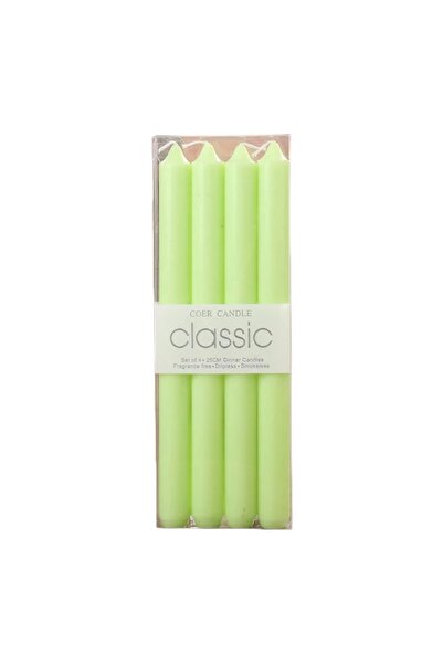 Flippy Set of 4 Table Candles, Odorless & Smokeless, Paraffin, 2.2 x 25 cm, Green