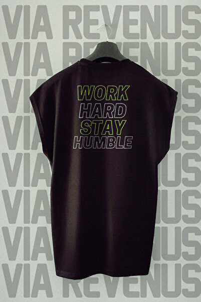 Vordevia Work Hard Stay Humble Tricou sport cu mânecă zero cu decolteu cu imp...