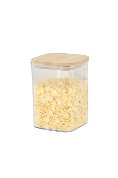 Flippy Food Storage Container, Plastic with Bamboo Lid, 10x10x14 cm, 0.8 L, Transparent