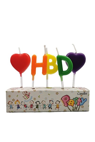 OEM Set 5 Lumanari de Tort Model Inimi, Litere HBD, 1.8 x 2.7 cm, din Ceara, ...