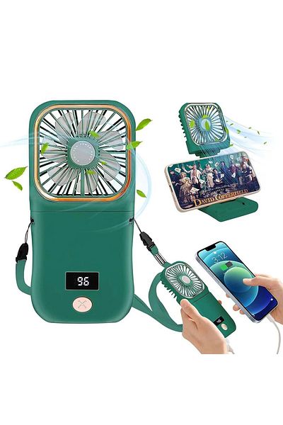 bzstore Portable Fan, 3 in 1, Handheld, Neck, Desk, 16.7 x 8 x 1.9 cm, 3 Speed Levels, USB Charging,