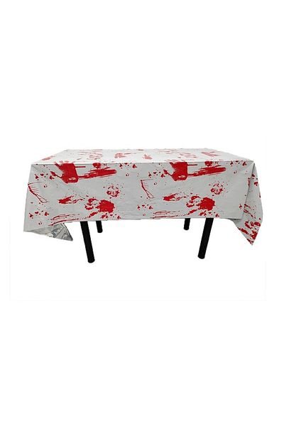 Teo Tablecloth, , Foil, Halloween Print - Help Me, 137 x 274 cm, White/Red