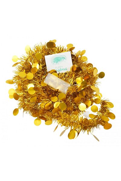 Teo Christmas tinsel with LED, Gold, round sequin pattern, 2 m x 5 cm, PVC, String, Artificial,