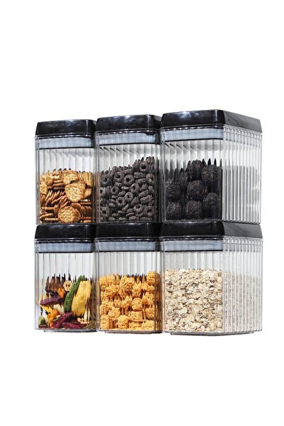 Flippy Set of 6 Plastic Containers, Airtight, Wavy Texture, 6 x 1.5L, Transparent