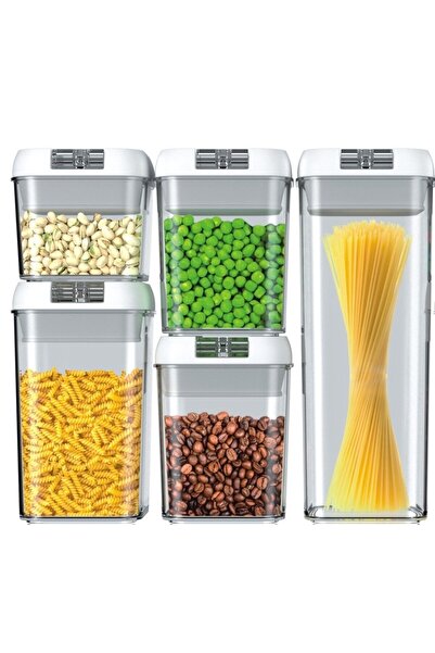 Flippy Food Storage Containers, set of 5, transparent with white lids, volumes 0.5L/0.8L/1.2L/1.9L