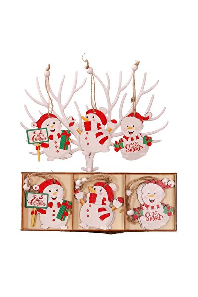Flippy Σετ 9 ξύλινων χριστουγεννιάτικων διακοσμήσεων, Flippy, με μοτίβο χιονα...