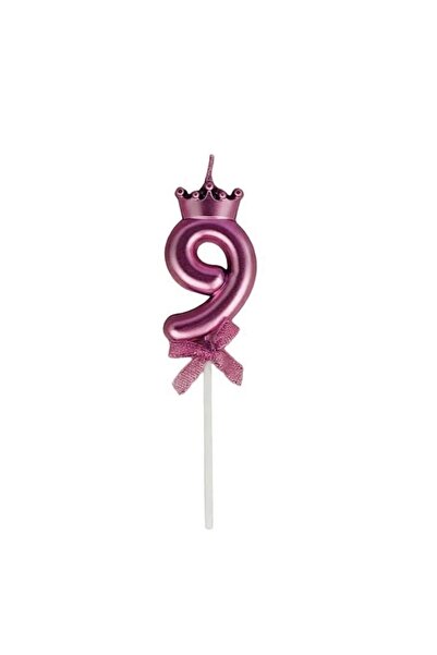 Flippy Number 9 Cake Candle, Crown with Bow, Purple, 6 x 2.5 cm