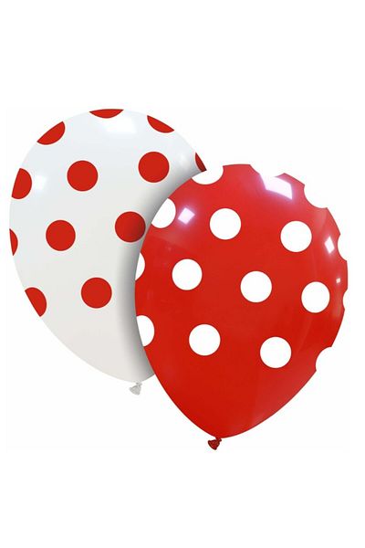 OEM Set of 10 Latex Balloons, Party Pattern with Polka Dots, 30 cm, White and Red, 2.8 g