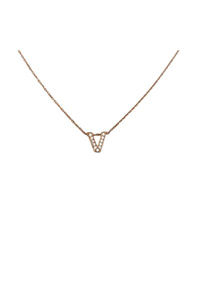 Bibilel 925 Silver Letter V Necklace, Rose Gold Plated, 40 cm