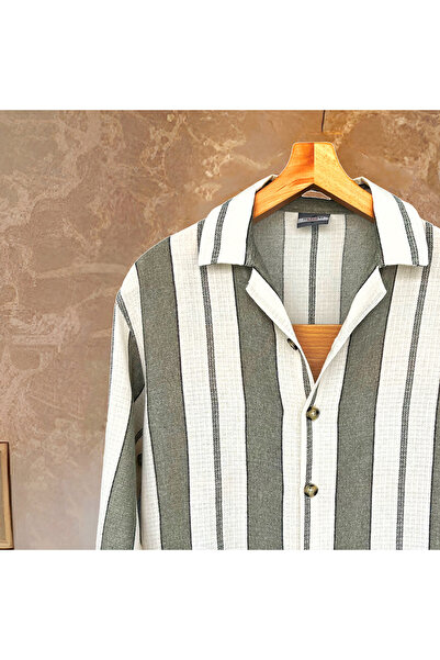 Hazhers Ανδρικό πουκάμισο με γιακά μακρυμάνικο λινό Oversize καλοκαιρινό πουκάμισο