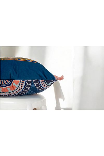 ASDİVA Milano-Motiv etnic Husă de pernă decorativă albastră cu două fețe 43x43