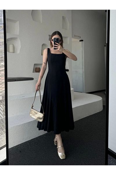 leyla sanat sanata yeni bir bakış açısı Leyla Art Art a New Perspective Backless Sleeveless Long Dress - Black