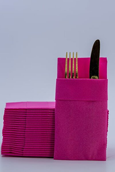 Atölye Mi 50 Adet Kumaş Dokulu Cepli Fuşya Peçete 40x40cm 50li Paket