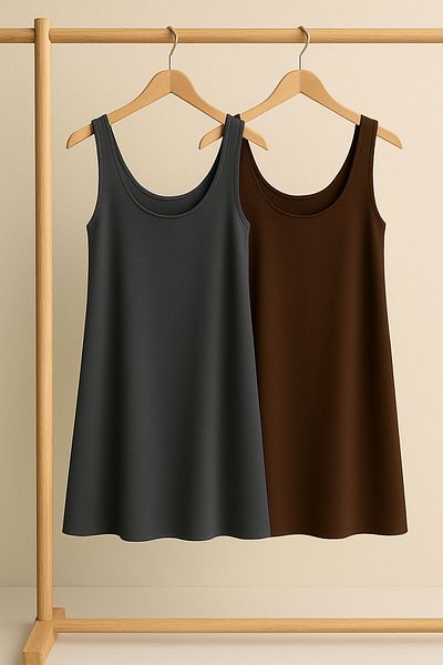 EFFE 2 Pieces A-Line Cotton Thick Strap Tank Top Dress