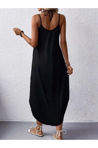 Moda Asmira Women's Strappy V-Neck Patterned Long Viscose Dress