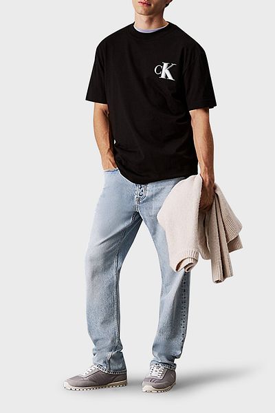 Calvin Klein Calvin Klein λογότυπο με στάμπα βαμβακερή χαλαρή εφαρμογή μπλουζάκι με λαιμόκοψη J30J327475BEH Ανδρικό T SHIRT J30J