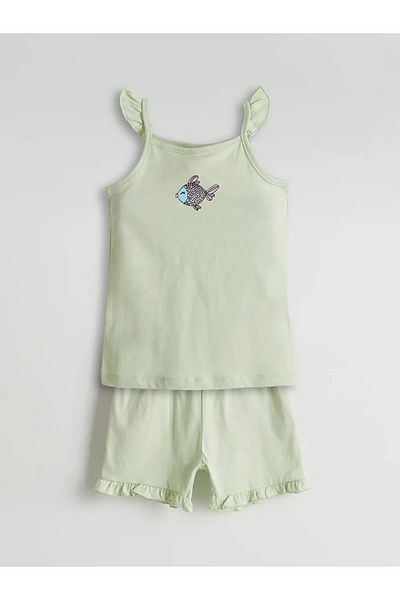 LC Waikiki Lcw Eco Green Printed Baby Girl Undershirt and Shorts 2 Pack
