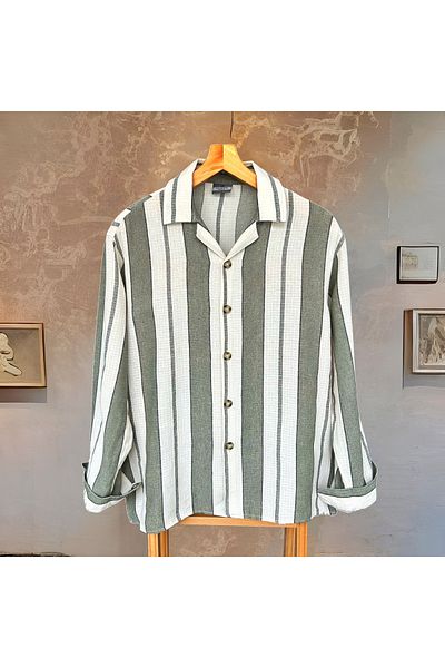 Hazhers Men's Shirt Collar Long Sleeve Linen Oversize Summer Shirt