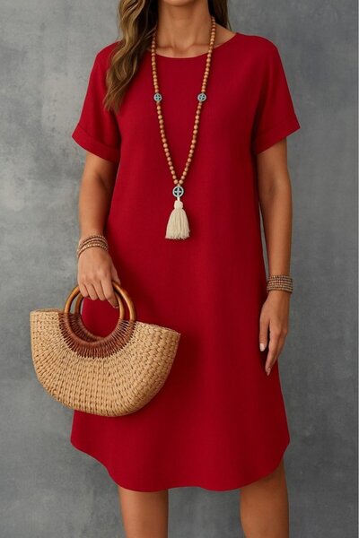 Cbm Eyesof Women's Short Sleeve Boat Neck Wrap Dress