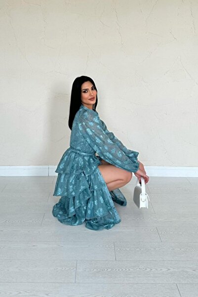 Genel Markalar Edolika Mint Valonlu Şeritli Kat Kat Elbise