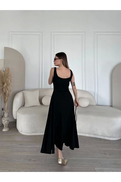leyla sanat sanata yeni bir bakış açısı Leyla Art Art a New Perspective Backless Sleeveless Long Dress - Black