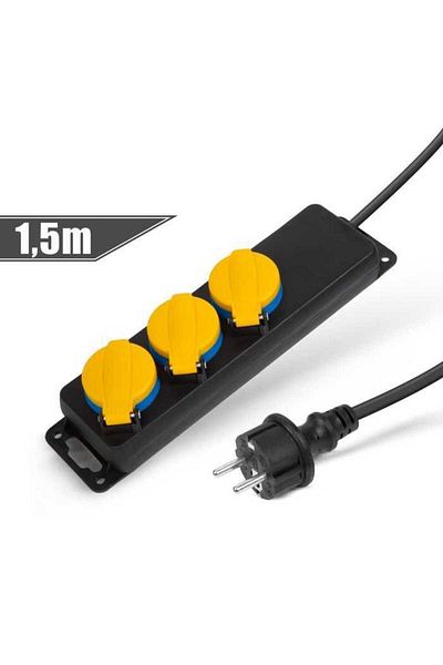 DELIGHT Outdoor extension cord with cover 1.5m 3 sockets 3x1.5mm2 IP44 black Delight 20223C