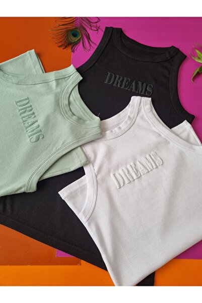 Demirsa Boutique Halter Neck 3-Piece Black, Green and White Color Modal Camisole Women's Athlete T-Shirt