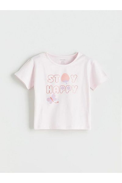 LC Waikiki Lcw baby pink bicycle collar printed girl baby t-shirt and shorts 2-piece set