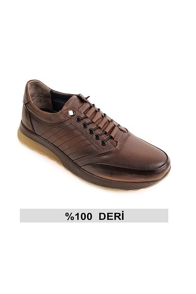 nuaA Smart Laced Genuine Leather Heel Spur Supported Full Orthopedic Daily Men's Shoes Genc-200