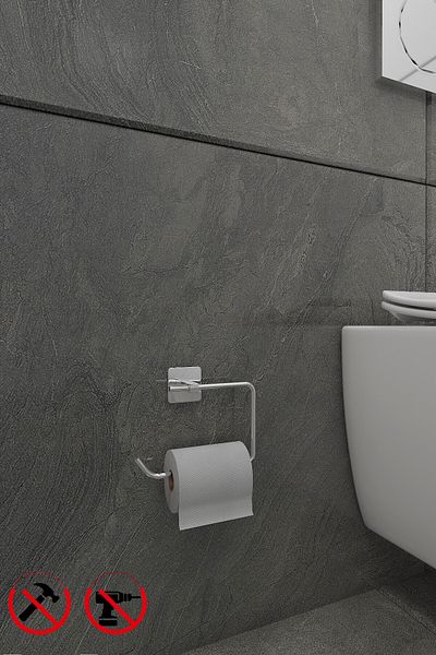 Alper Banyo Scilla Square Chrome Adhesive Toilet Roll Holder, Toilet Paper Hanger |   Paste or Assemble