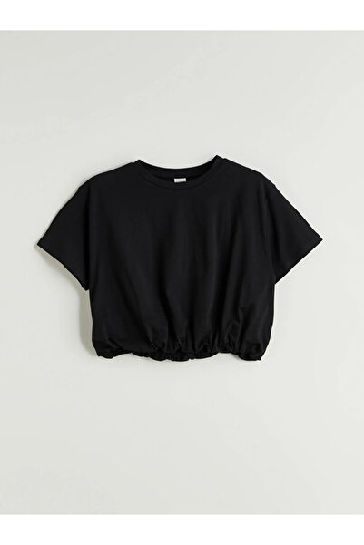 LC Waikiki LCW Kids Black okrugla kragna Ženska Dječja Skraćeni kroj Majica