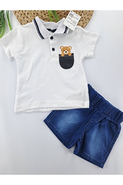Butik Erkek Bebek/Çocuk İkili Takım Kot Şort Tişort Polo Yaka Tişort