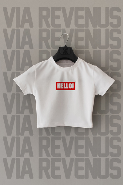 Vordevia Top scurt, croială mulată, cu imprimeu „Hello!”