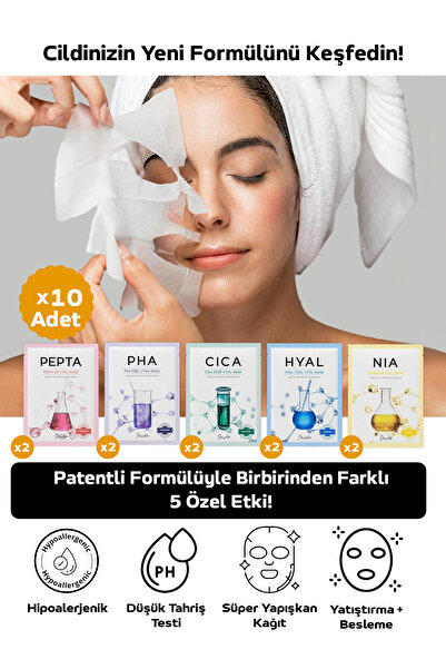 Shionle 10'lu Kore Premium Haftalık Kore Kağıt Yüz Maskesi Seti Nemlendirici,...