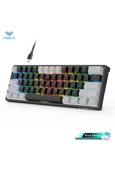Aula Grey Black-Blue S AULA RGB 60 Percent Wired Gaming Mechanical Keyboard Mini Compact USB Hot-Swappabl