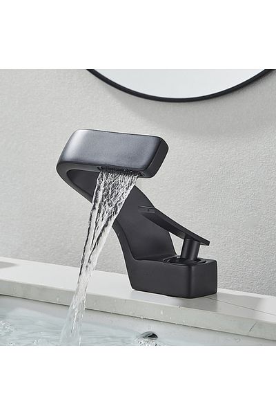 Blackswan Design Baterie chiuveta baie, Blackswan, Tip M203, model negru cu pipa tip cascada, 15 cm